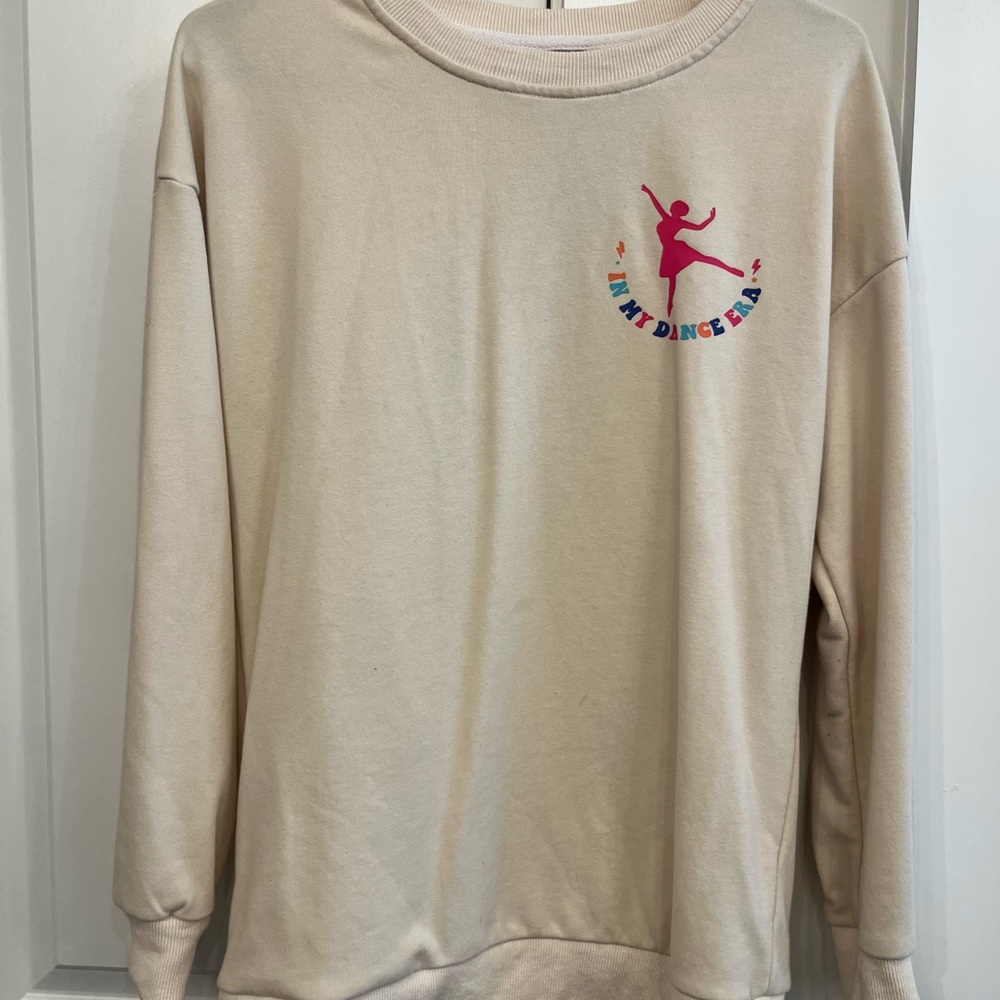 In My Dance Era Cream Women's Sweater with Pink Orange Blue Logo Size Small